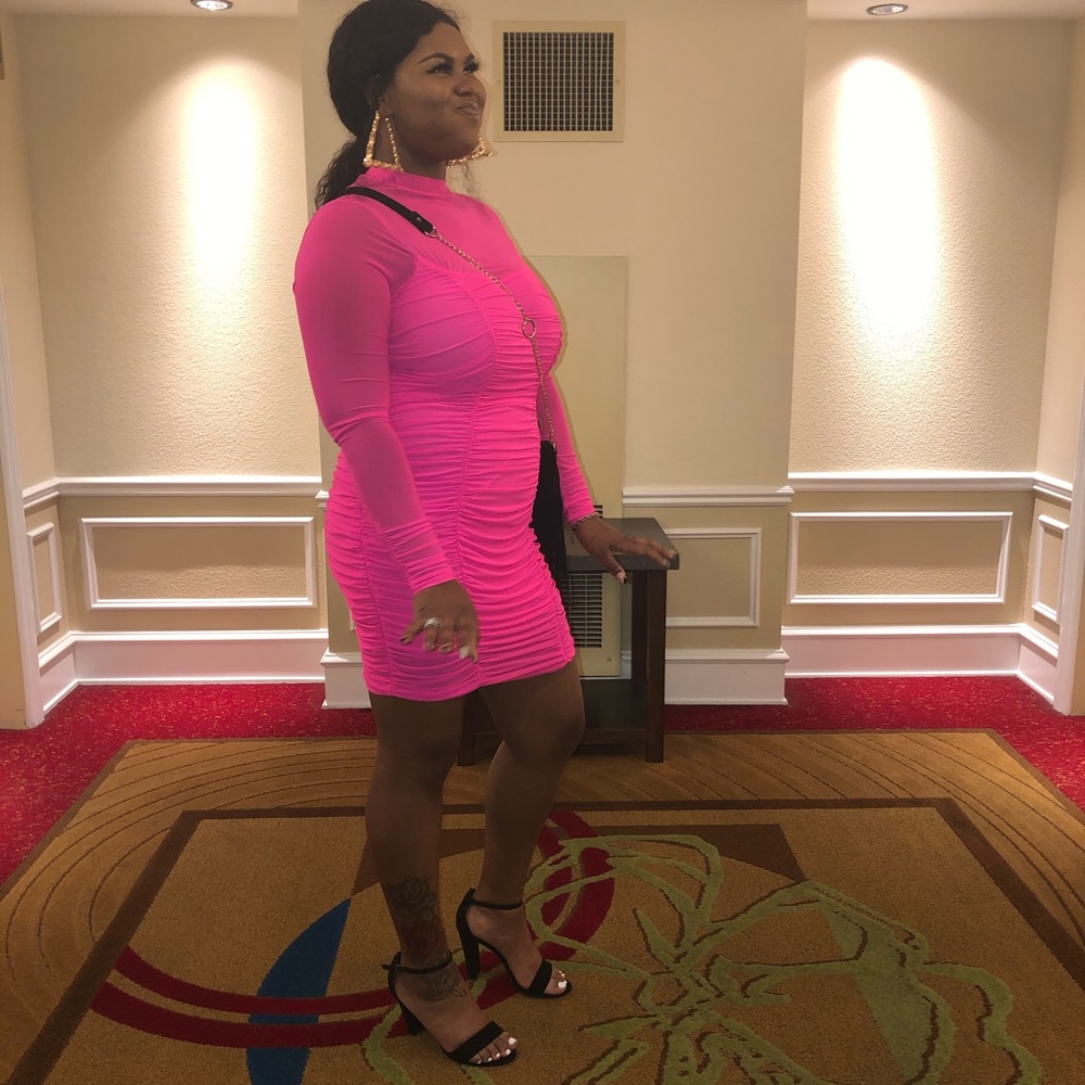 Neon Pink Scrunchy Dress